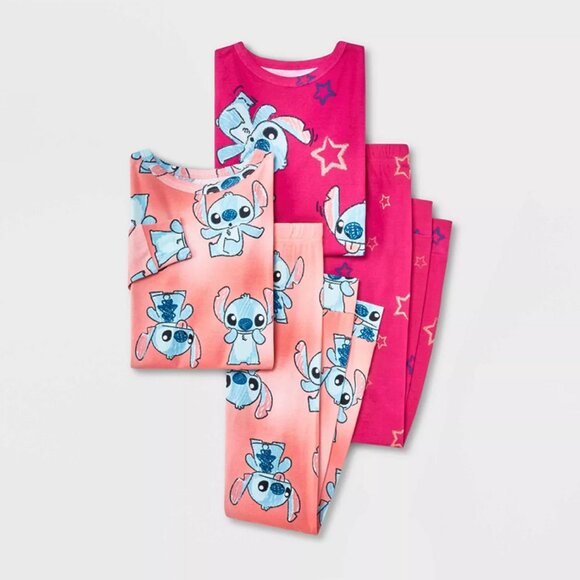 Girls' Lilo & Stitch Snug Fit 4pc Pajama Set - Pink (XS), Mix & Match, NWT - Picture 4 of 4